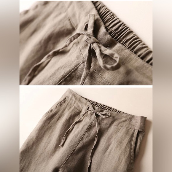 IXIMO Womens Tapered Pants 100%Linen Drawstring Back Elastic Waist Ankle Length - Picture 2 of 8